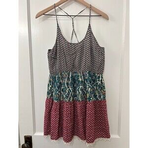 Umgee Women's Floral Boho Tiered Dress Green Red Blue Size S